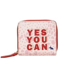Radley Pink & Red Animal Print “Yes You Can” Wallet, Navy Blue Dog Decal, NWT!
